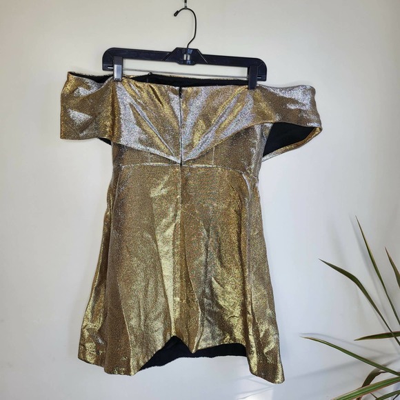 Sandro Metallic Off-the-Shoulder A-line Mini Dress - Gold - Picture 8 of 13